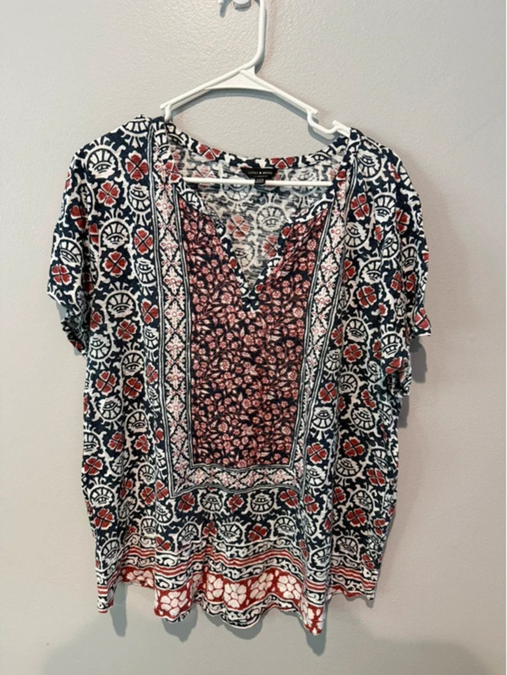 Lucky Brand 2X Boho Floral Folk Print Tunic Top